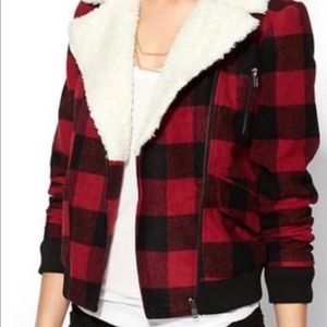 🎉HP🎉Pim + Larkin Buffalo Plaid Biker Jacket